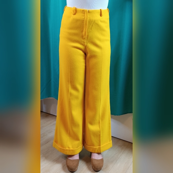 Vintage Pants - SOLD Vintage Addenda Women's XS Yellow Wool USA Wide Leg Sailor Nautical Pants